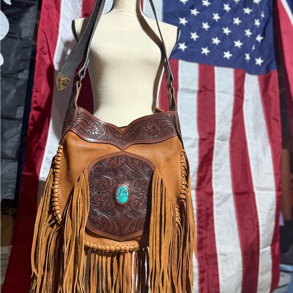 American Darling Handbags - NWOT NEVER USED Bohemian Tan Leather Fringe Shoulder Bag